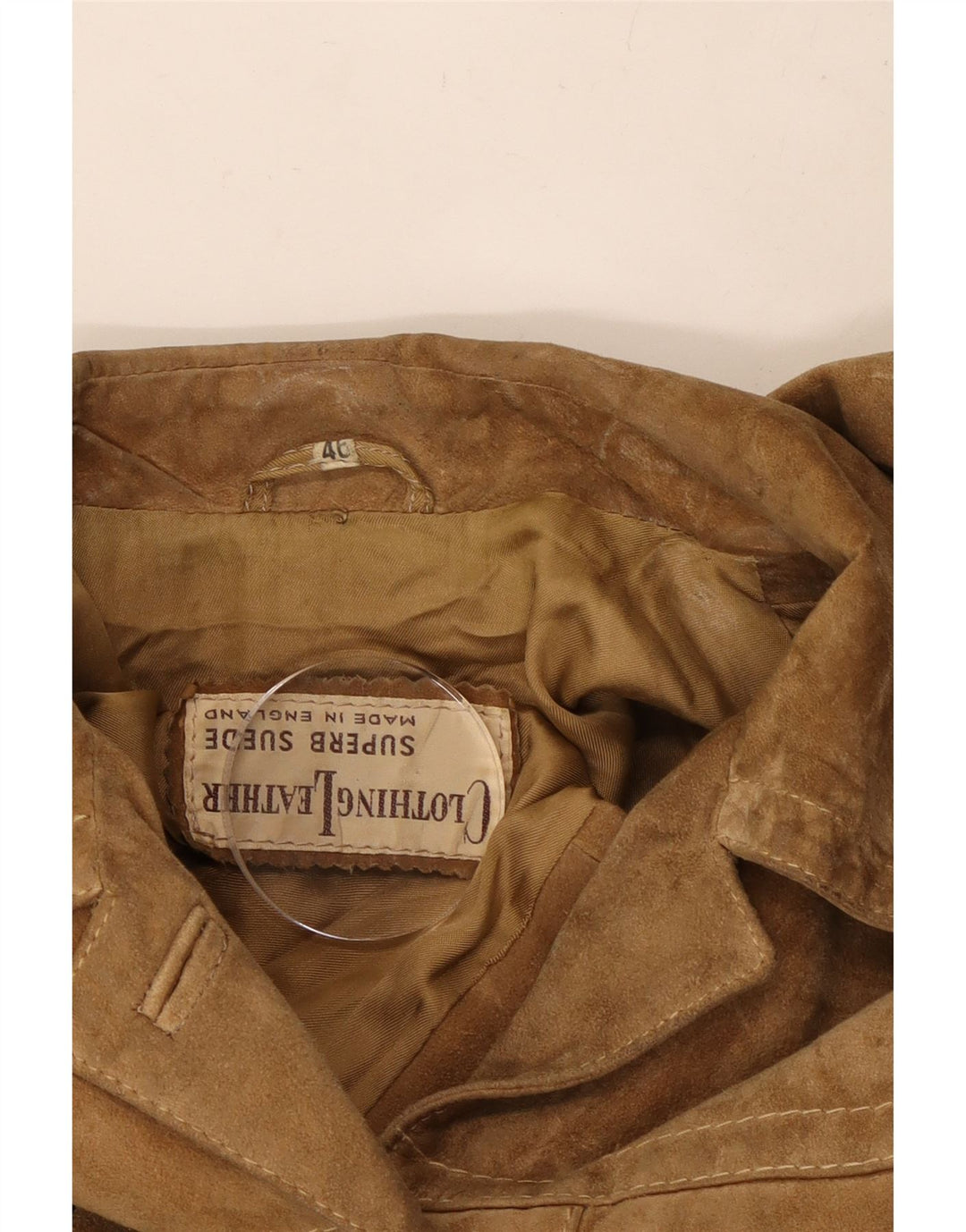VINTAGE Dame ruskindsjakke IT 46 Stort beige læder