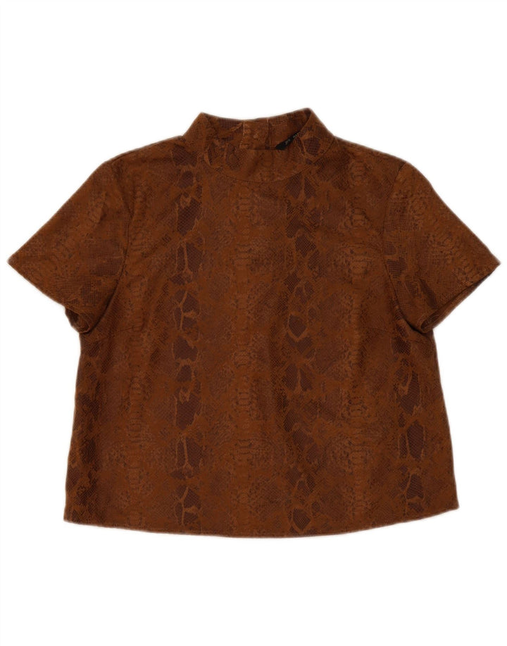 Zara Womens Blouse Top UK 14 Medium Brown Animal Print Polyester