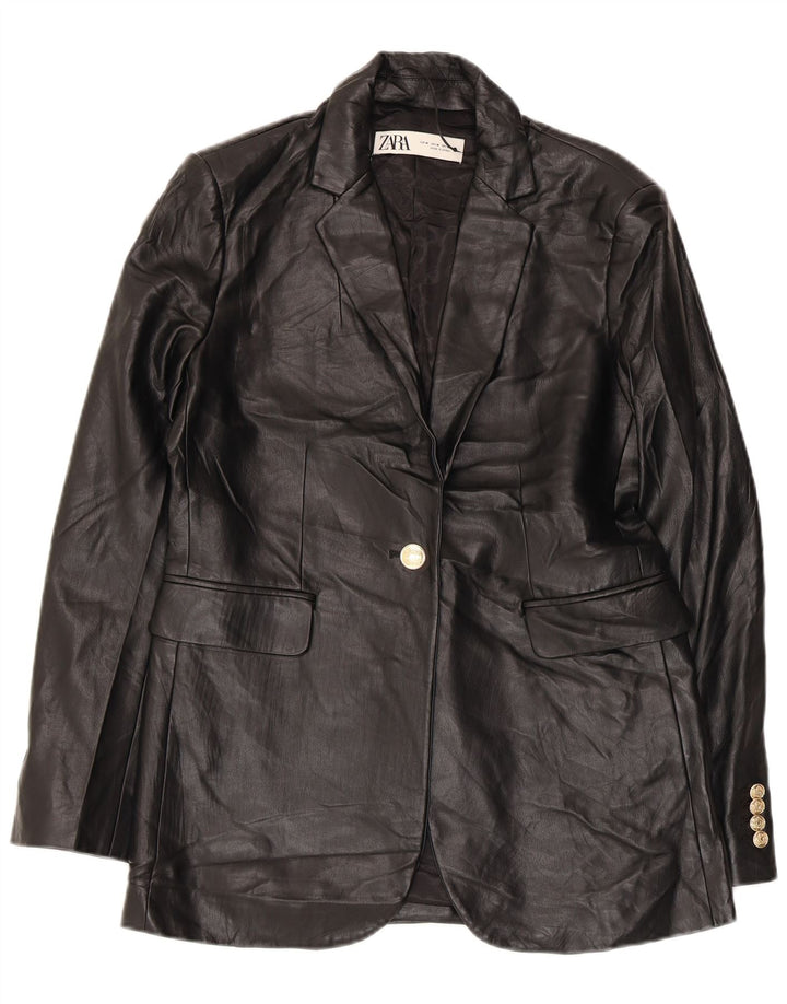 Giacca blazer da donna in ecopelle a 1 bottone Zara UK 14 media nera
