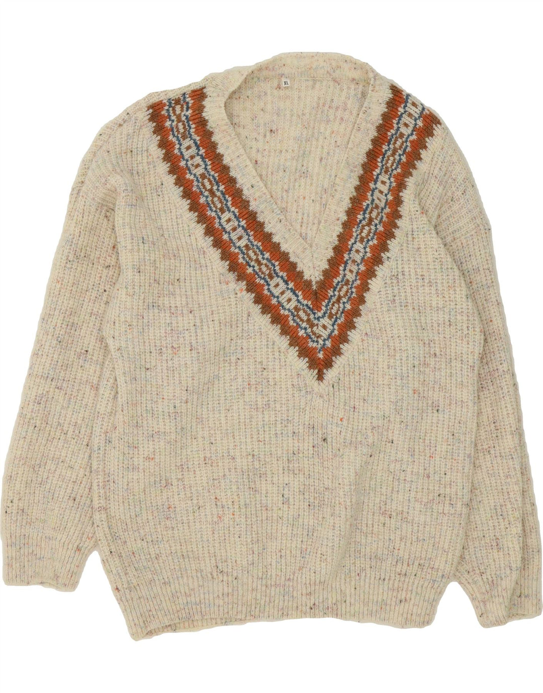 VINTAGE Womens V-Neck Jumper Sweater UK 18 XL Beige Flecked Acrylic Vintage Vintage and Second-Hand Vintage from Messina Hembry 