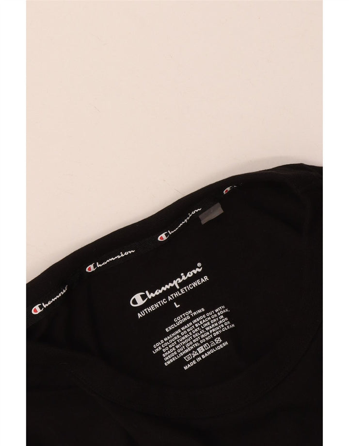 Champion Mens Graphic T-Shirt Top Large Black Cotton