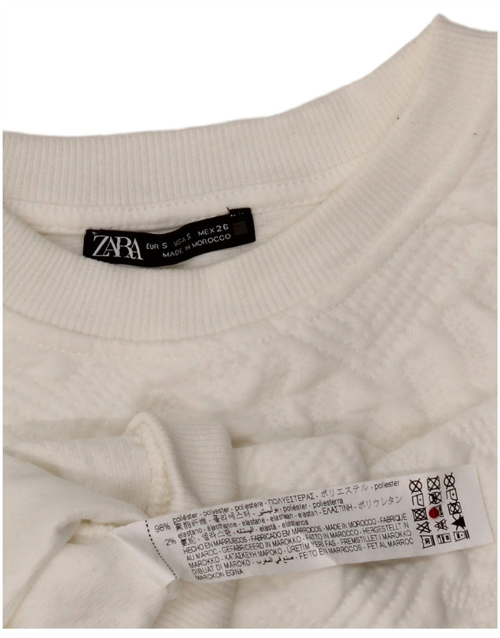 Zara Womens Crop Oversized Sweatshirt Jumper UK 10 Small White Geometric
