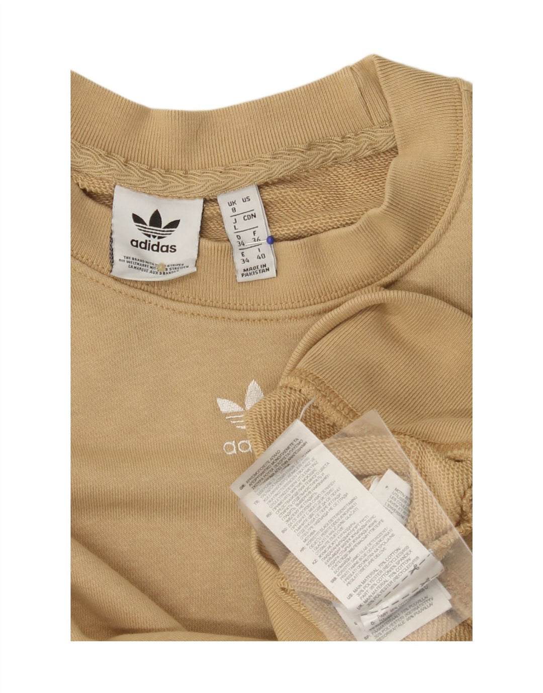Felpa oversize da donna ADIDAS maglione UK 8 piccolo cotone beige