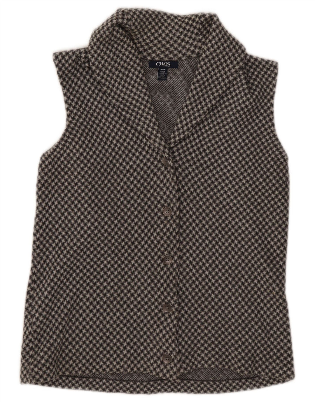 Chaps Dame ærmeløs cardigan Top UK 14 Medium Grey Houndstooth Bomuld