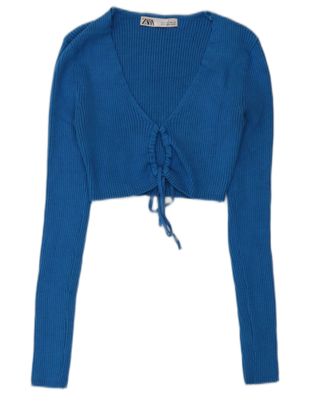 Zara Langærmet Crop Top UK 10 Small Blue Viscose