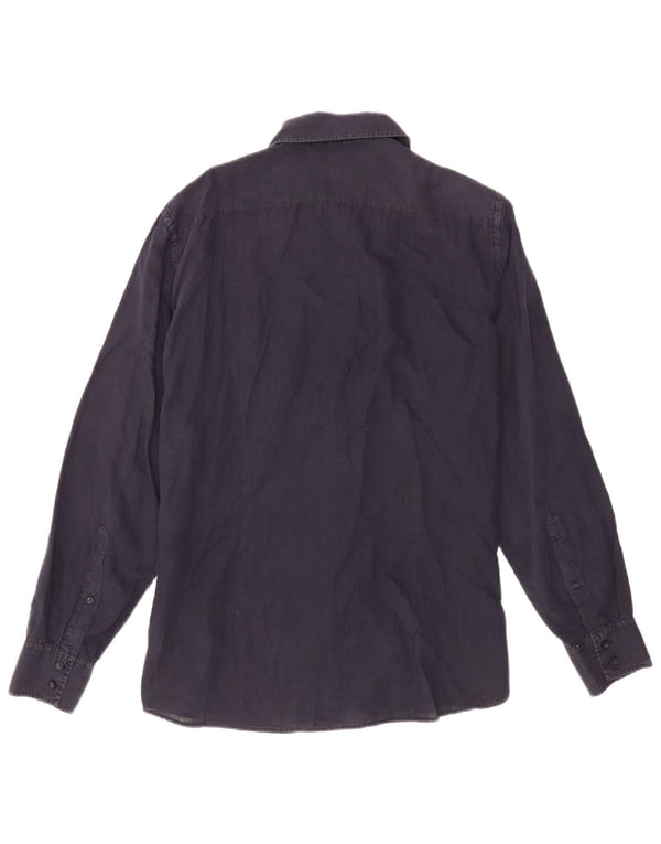 Camicia Militare Uomo Trussardi Large in Lino Blu Navy