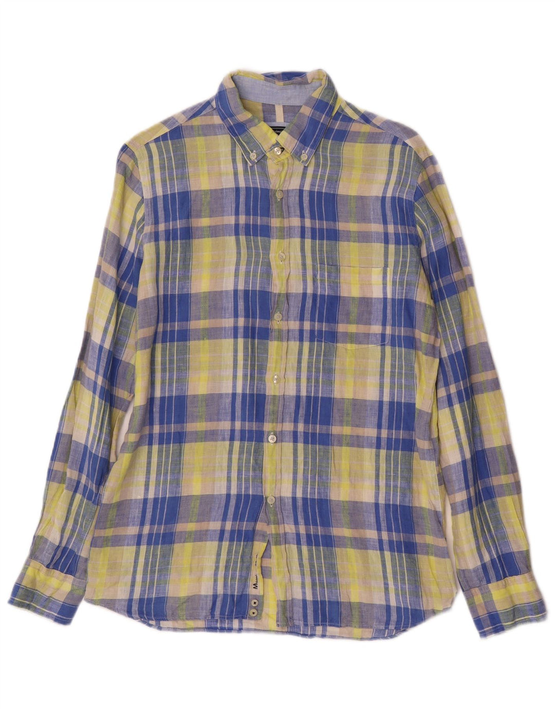 Massimo Dutti Boys Shirt 13-14 Years Yellow Check Linen