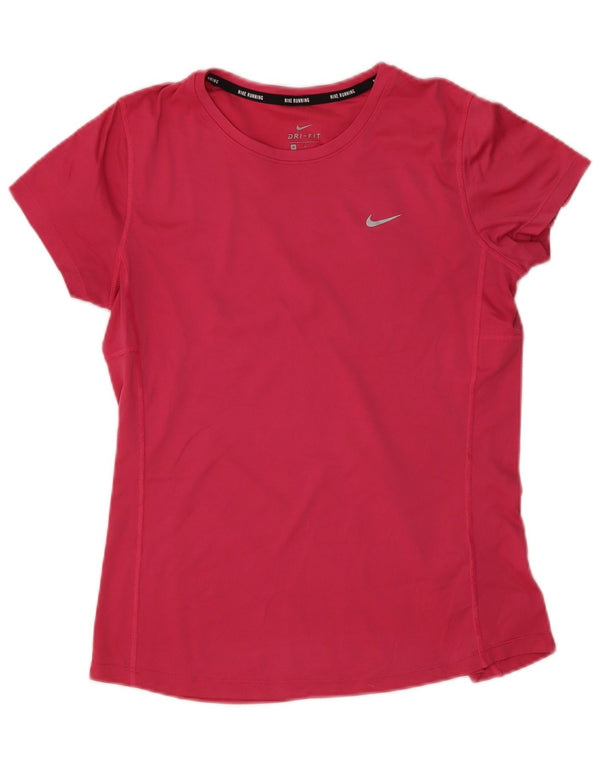 Nike Womens Dri Fit Running T-Shirt Top UK 14 Medium Pink Polyester