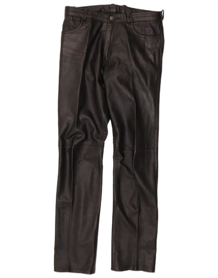 Pantaloni dritti in pelle da donna Barone W30 L33 Neri