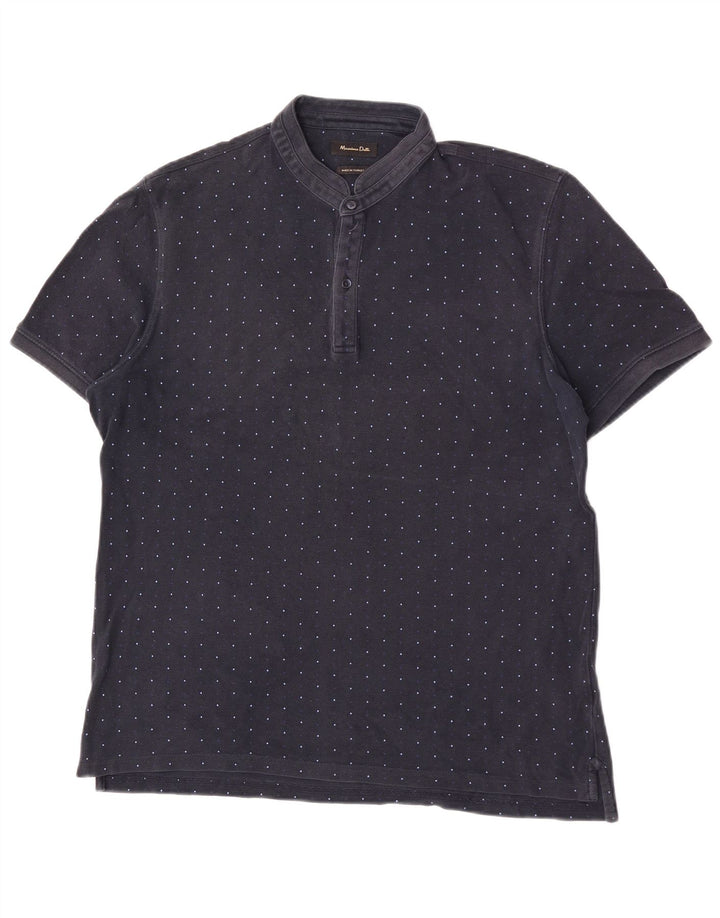 Massimo Dutti Mens Polo Shirt XL Navy Blue Spotted