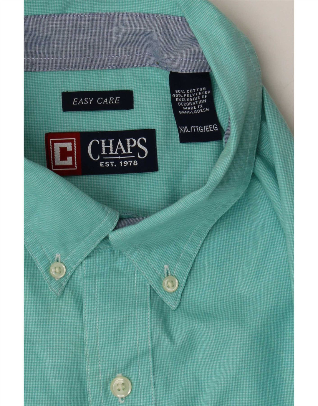 Chaps Chemise Homme 2XL Turquoise Pied-de-Poule Coton