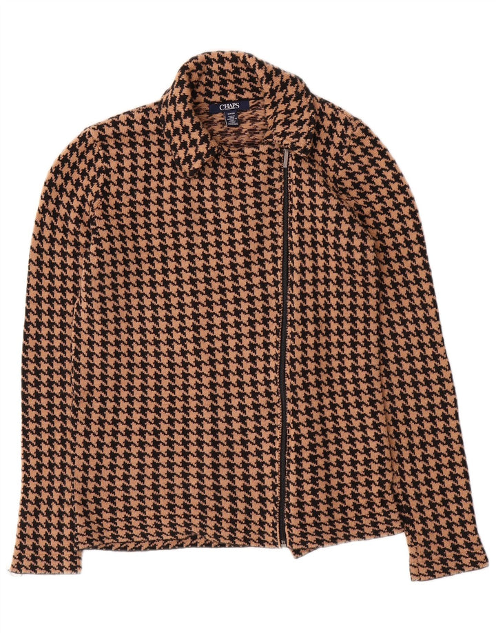 CHAPS Womens Cardigan Sweater UK 10 Small Beige Houndstooth Cotton