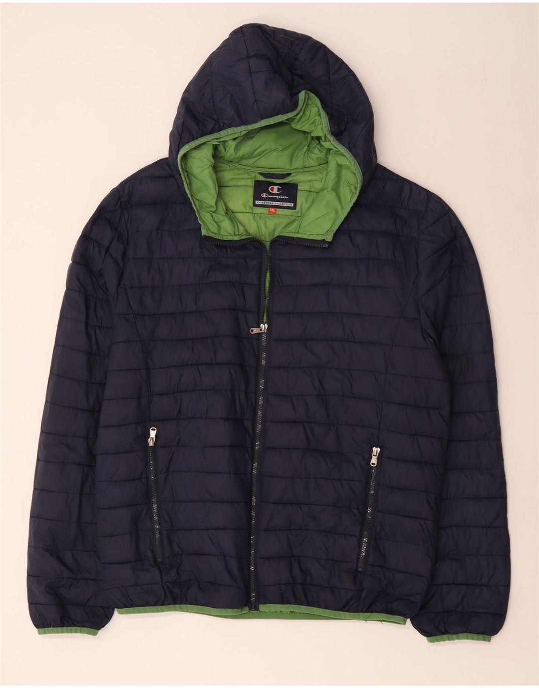 Champion Mens Hooded Padded Jacket UK 44 2XL Navy Blue Polyamide