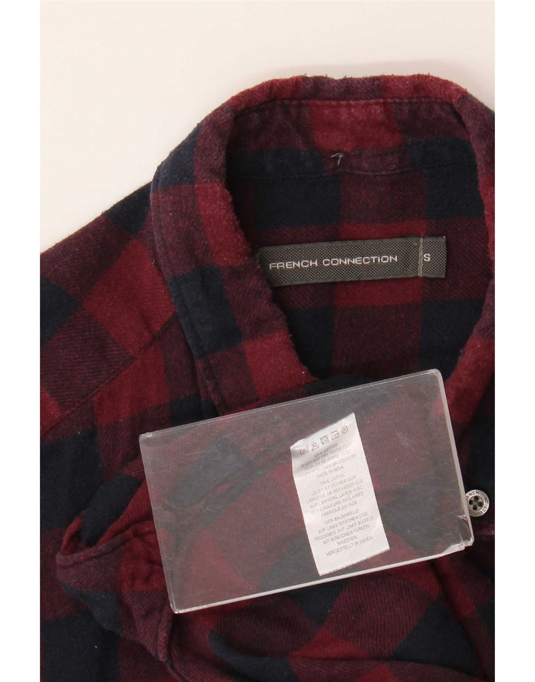 Camicia da uomo in flanella French Connection piccola in cotone a quadri bordeaux
