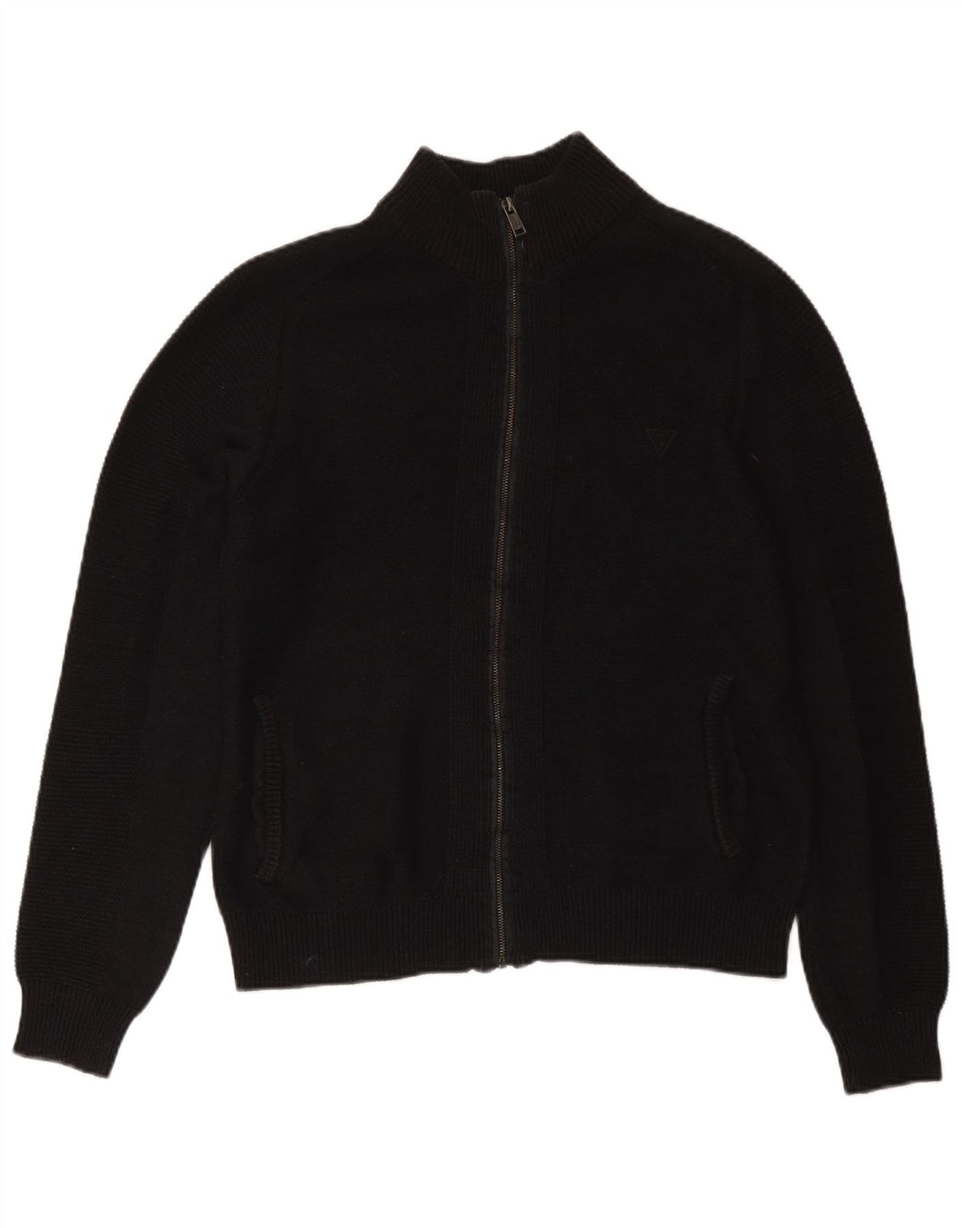 Guess Mens Full Zip Cardigan Sweater UK 40 Medium Black Cotton