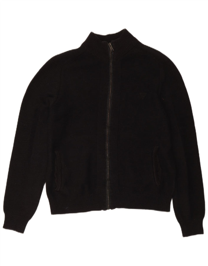 Guess Mens Full Zip Cardigan Sweater UK 40 Medium Black Cotton