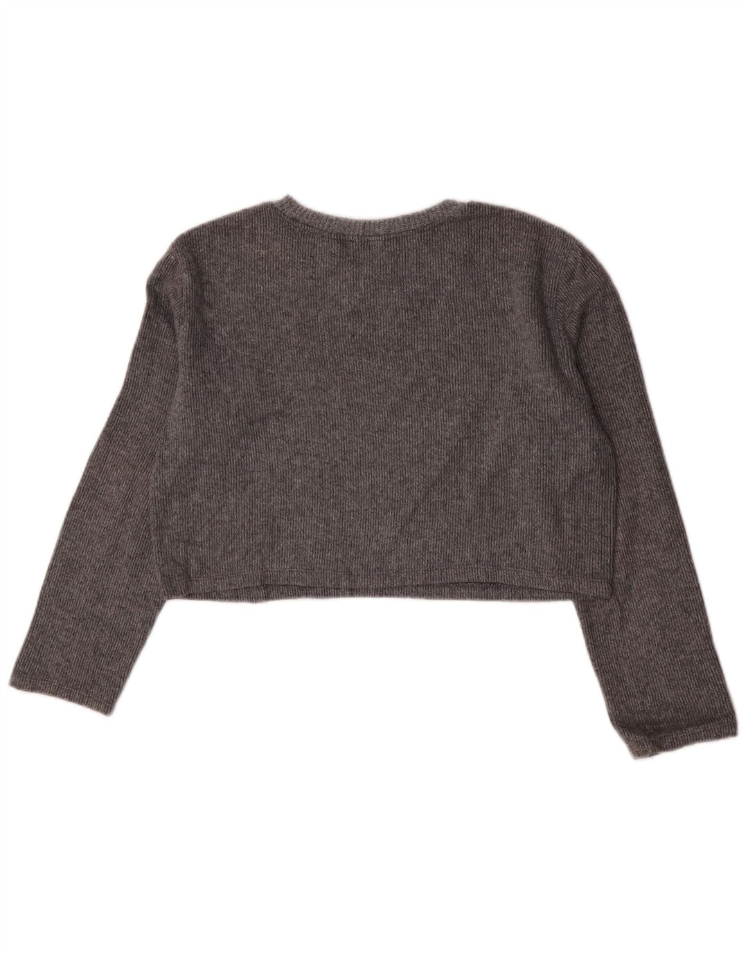 Zara Womens Crop Top Long Sleeve UK 10 Small Grey Cotton