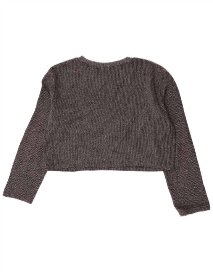 Zara Womens Crop Top Long Sleeve UK 10 Small Grey Cotton