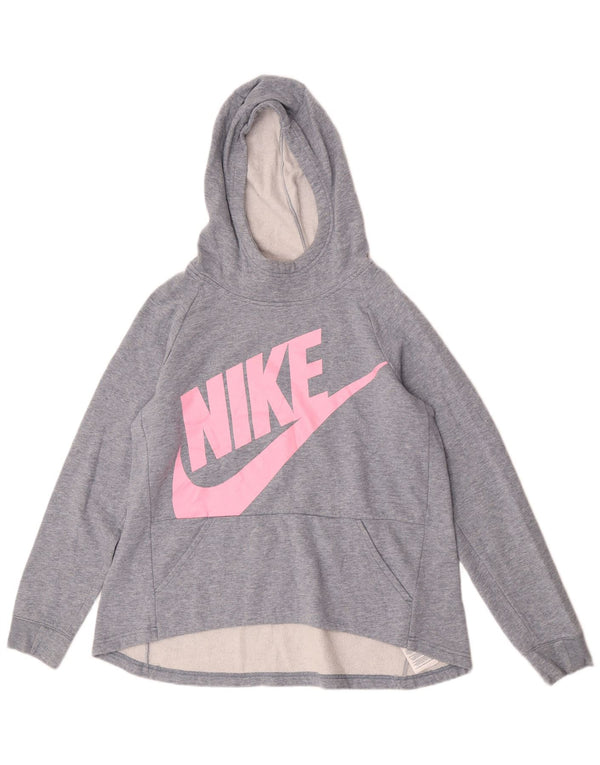 Dziewczęca bluza z kapturem z grafiką Nike 13-14 lat XL, szara bawełna