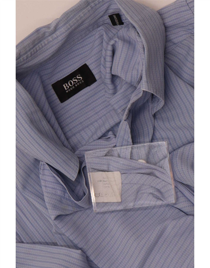 Hugo Boss Chemise à manches courtes en coton à fines rayures bleu moyen