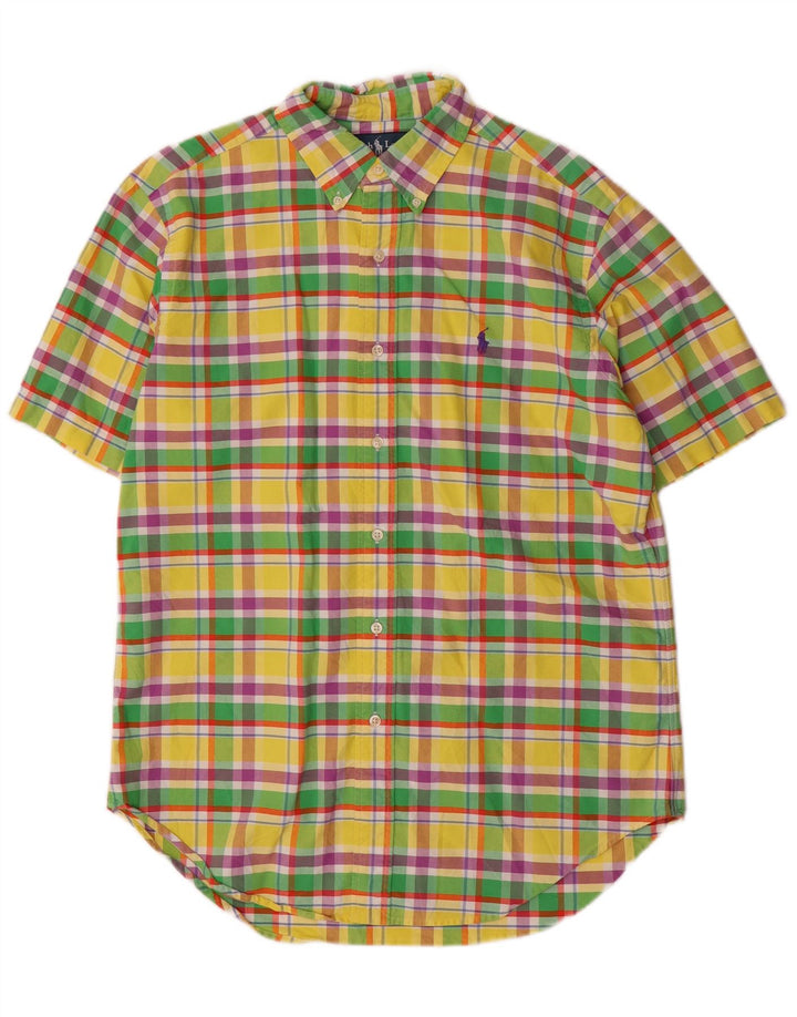 RALPH LAUREN Mens Short Sleeve Classic Fit Shirt Medium Yellow Check