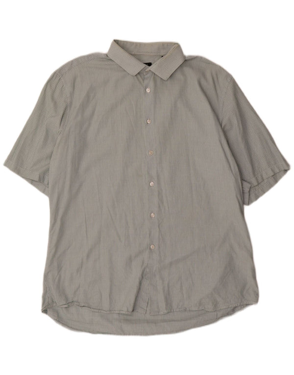 Dkny Mens Short Sleeve Slim Fit Shirt XL Green Pinstripe Cotton