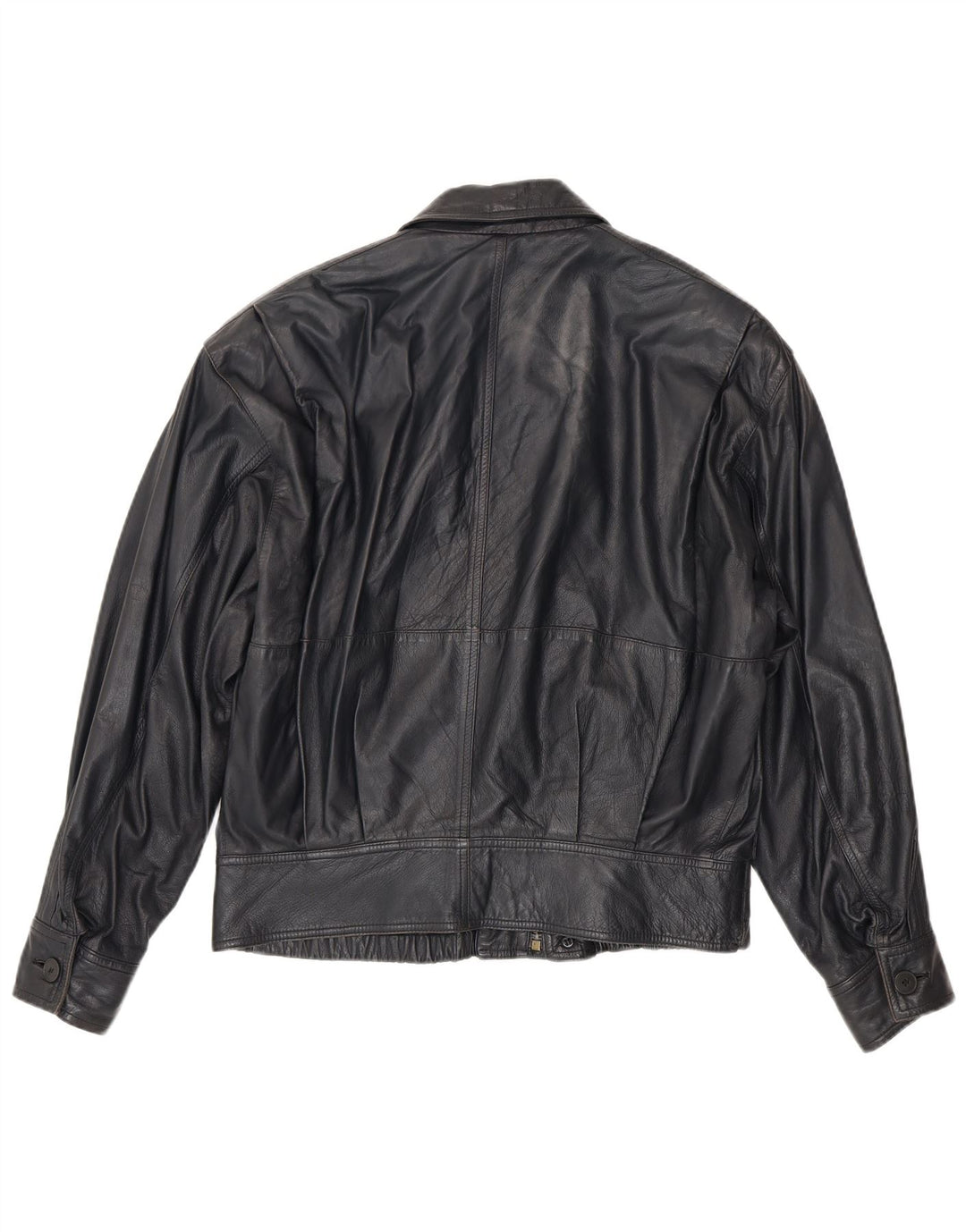 La Matta Mens Bomber Leather Jacket UK 38 Medium Navy Blue Leather