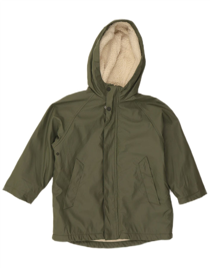 ZARA Boys Hooded Windbreaker Jacket 4-5 Years Green Polyester