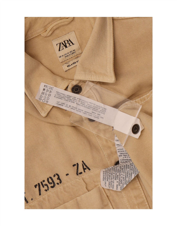 Zara Mens Graphic Relaxed Fit Shirt Medium Beige Cotton