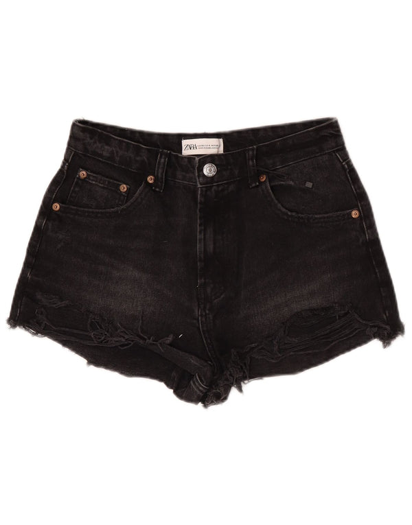 Zara Womens Distressed Denim Shorts EU 36 XS W26 Sort Bomuld