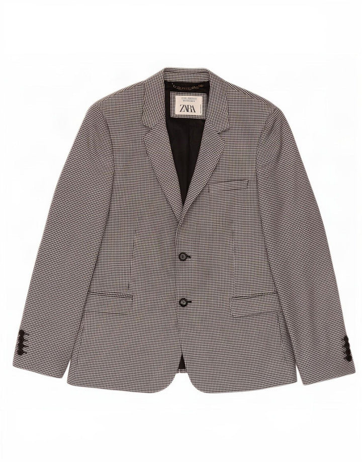Zara Mens 2 Button Blazer Jacket EU 52 Large Black Houndstooth