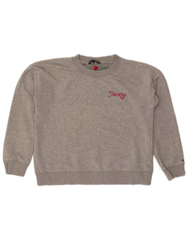 Tommy Hilfiger Womens Crop Oversized Sweatshirt Jumper UK 10 Small Grå