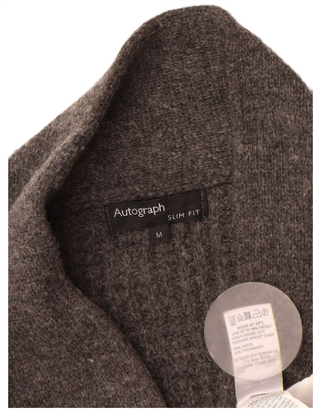 Marks & Spencer Herre Autograph Slim Fit Cardigan Sweater Medium Grey Uld