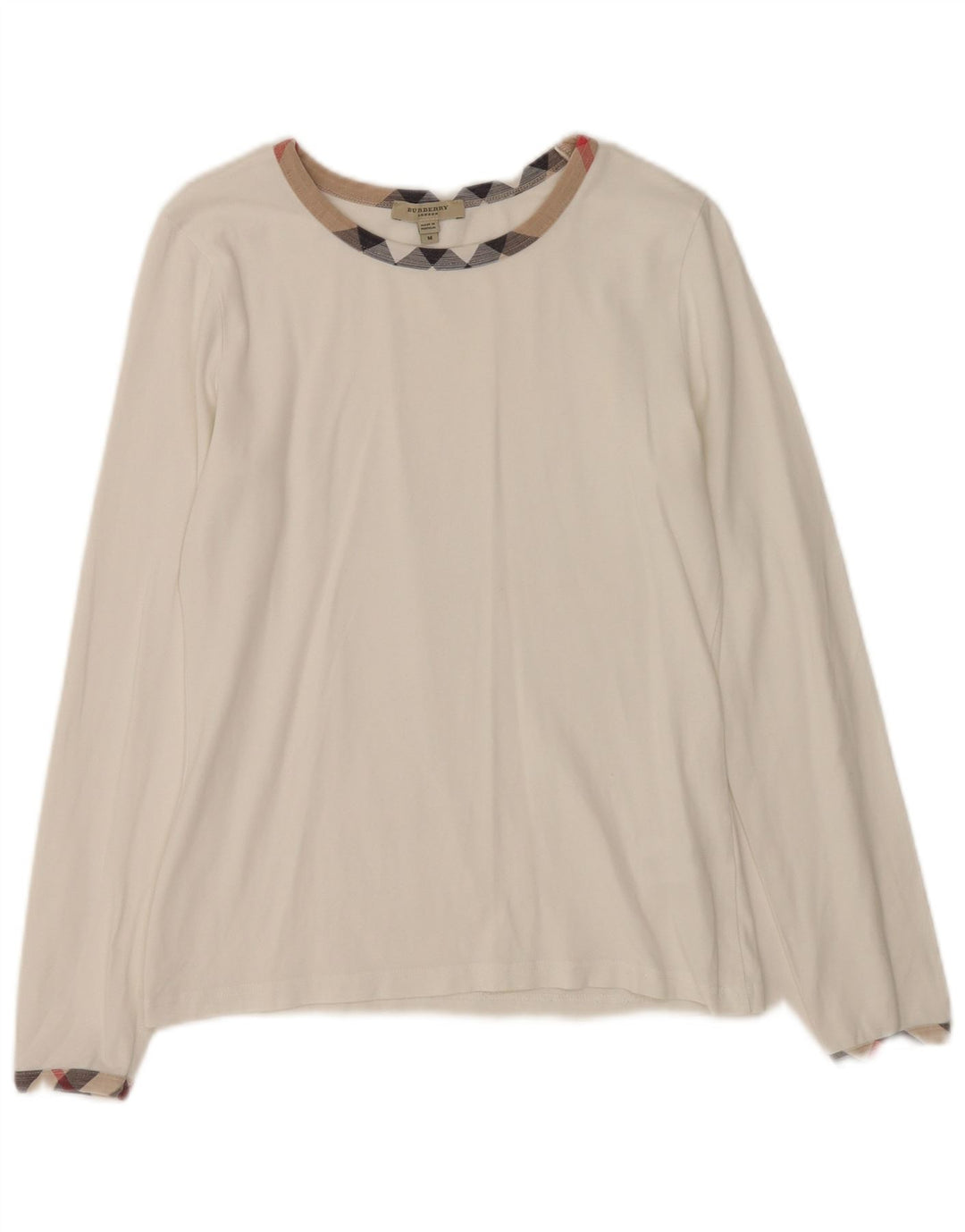 Burberry Womens Top Long Sleeve UK 12 Medium White Cotton