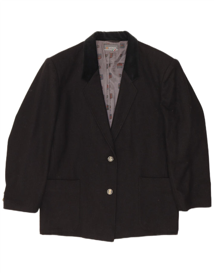 Stefanel Dame 2-knaps blazerjakke UK 14 Medium Sort Uld