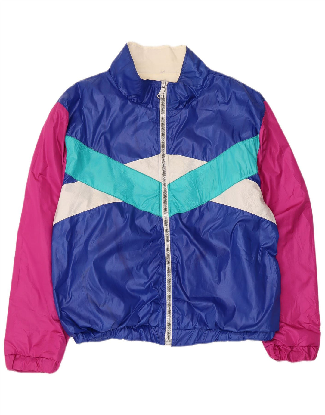 Vintage herre grafisk træningsdragt topjakke XL blå farveblok