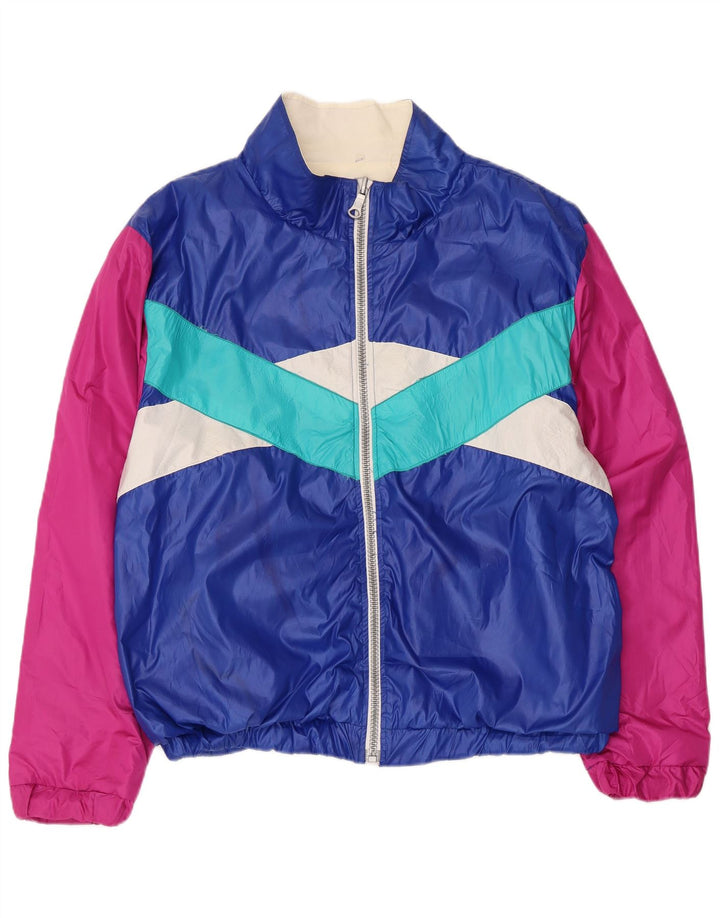 Vintage herre grafisk træningsdragt topjakke XL blå farveblok