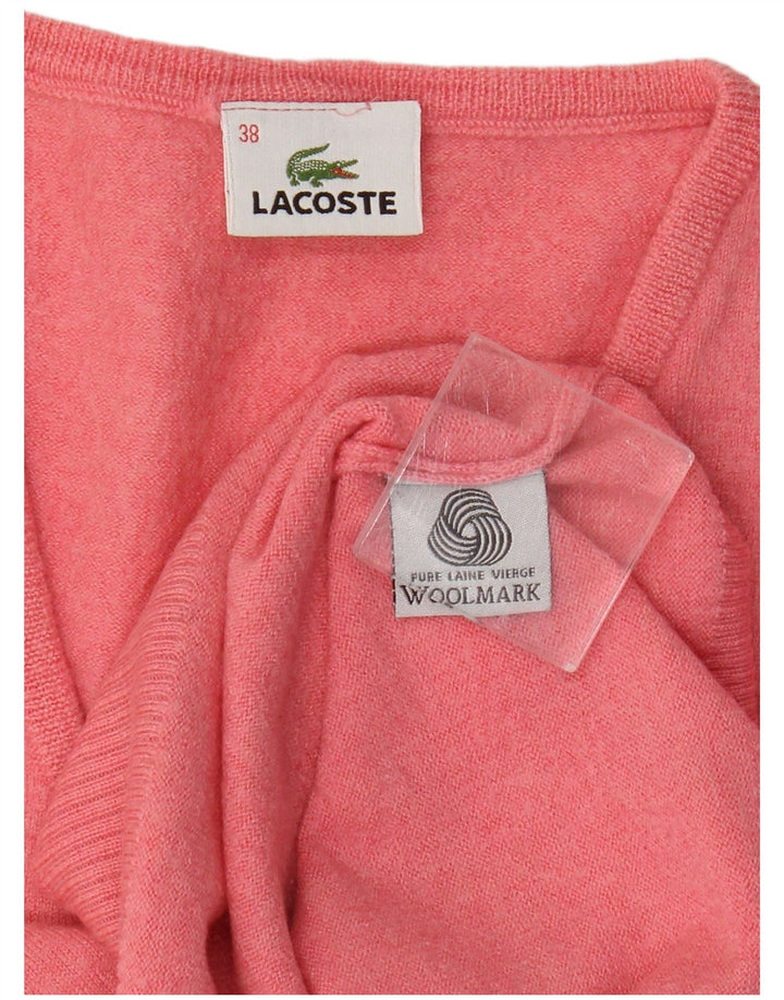 Γυναικείο πουλόβερ Lacoste με λαιμόκοψη με λαιμόκοψη νούμερο 38 Μέτριο ροζ παρθένο μαλλί