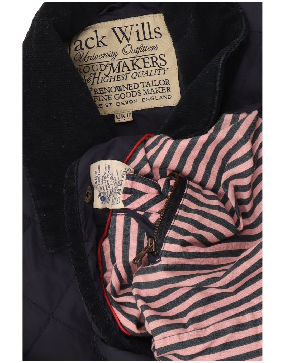 Jack Wills Dame Quiltet Jakke UK 10 Small Navy Blue Nylon
