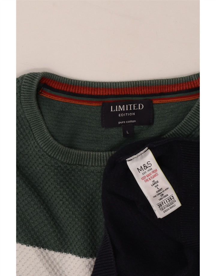 Marks & Spencer Mens Crew Neck Jumper Sweater Large Navy Blue Colourblock