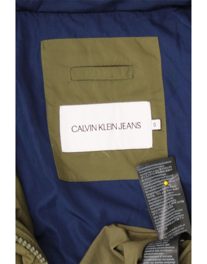 Calvin Klein Jeans Mens Hooded Padded Jacket UK 36 Small Khaki Polyester