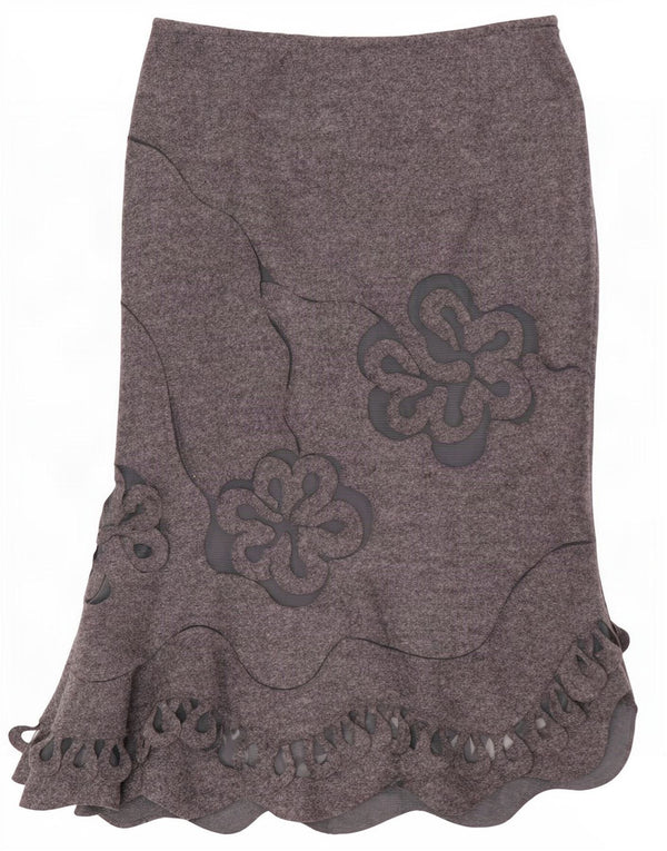 Per Una Damen Asymmetrischer Rock UK 10 Small W27 Grau geblümte Wolle