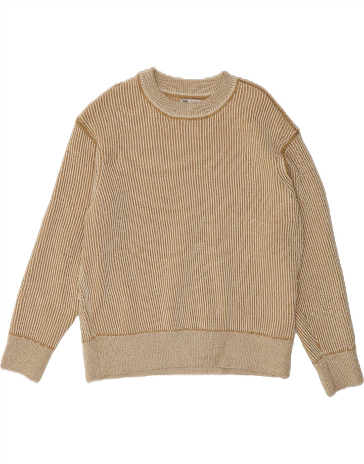 ZARA Womens Boat Neck Jumper Sweater UK 16 Large Beige Polyester Vintage Zara and Second-Hand Zara from Messina Hembry 