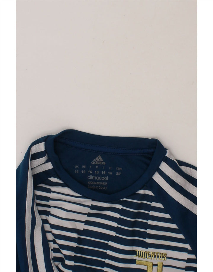 ADIDAS Boys Juventus Top Long Sleeve 15-16 Years Blue Geometric Polyester Vintage Adidas and Second-Hand Adidas from Messina Hembry 