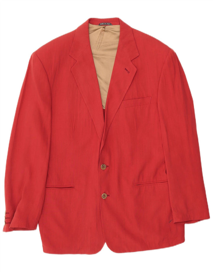 Vintage Herren 2 Knopf Loose Fit Blazer Jacke IT 46 Kleine rote Seide