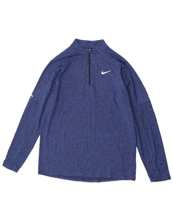 Nike Mens Dri Fit Zip Neck Pullover Tracksuit Top Large Blue Flecked
