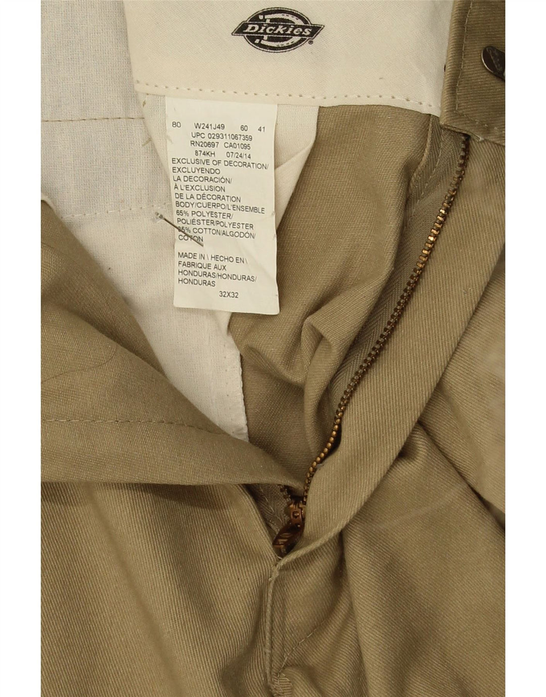 Dickies Mens Straight Chino Trousers W32 L32 Beige Polyester