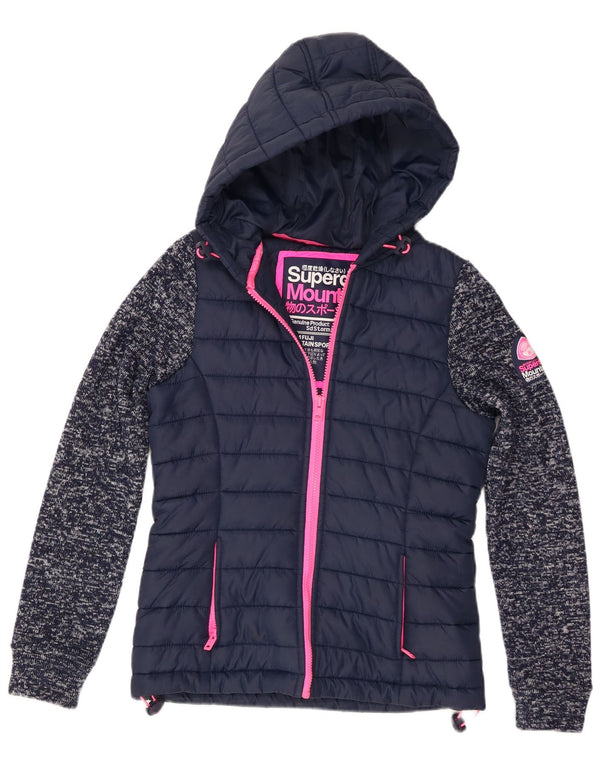 Superdry Polstret hættejakke til kvinder UK 8 Small Navyblå Flecked Polyester