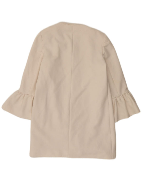 Zara Veste Blazer Ouverte Longue Femme UK 10 Petit Polyester Blanc