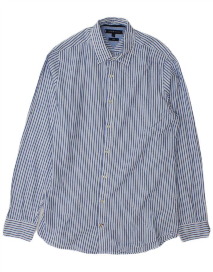Camicia slim fit da uomo Tommy Hilfiger in cotone a righe blu medio